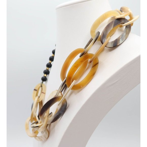 Signed (Okifina?) Boho Chunky Acrylic Chain & Metal Beaded Necklace 23.5" Drop - Picture 3 of 6